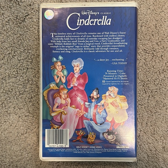 Walt Disney Cinderella VHS Tape - Picture 2 of 2